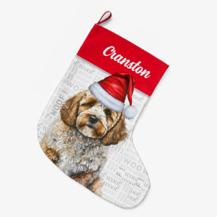 Meia De Natal Grande Papais noeis de Cockapoo de Natal com Nome de Cão