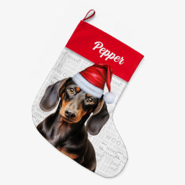 Meia De Natal Grande Papais noeis de Dachshund de Natal com Nome de Cac