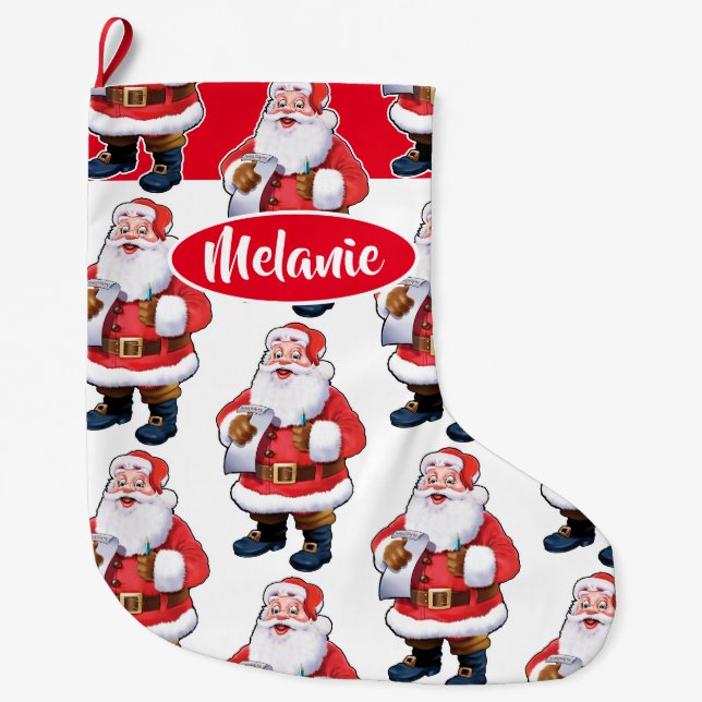 Meia De Natal Grande Papais noeis de Jolly com comida de Natal (Frente)