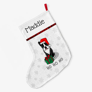 Meia De Natal Grande Papais noeis de Natal Boston Terrier (preto)