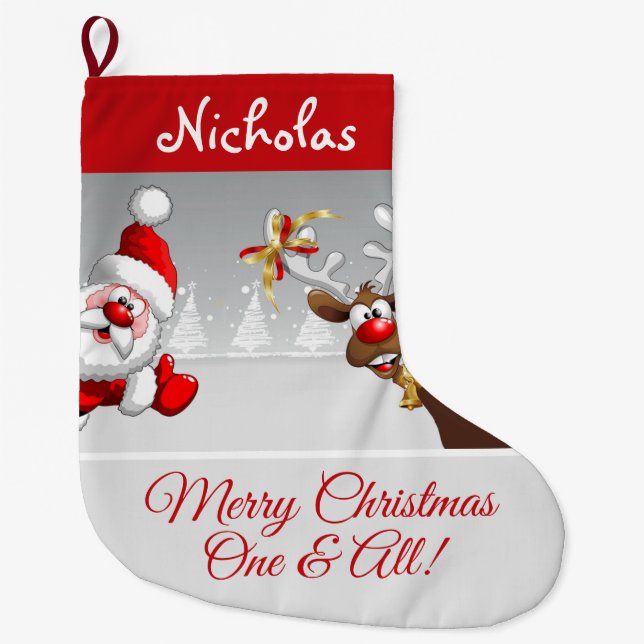 Meia De Natal Grande Papais noeis de Natal Personalizados e Reindeer (Frente)