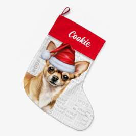 Meia De Natal Grande Papais noeis de Natal Tan Chihuahua com Nome de Cã