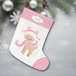 Meia De Natal Grande Papais noeis de padrão rosa veados com Scarf