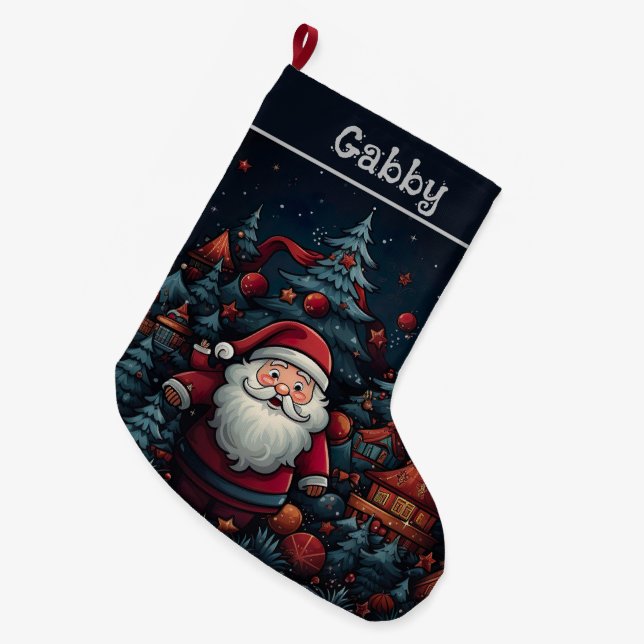 Meia De Natal Grande Papais noeis e Árvores de Natal (Frente (Pendurada))