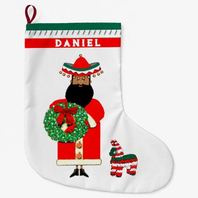 Meia De Natal Grande Papais noeis mexicanos personalizados (Frente)