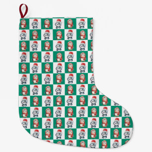 Meia De Natal Grande Papais noeis pinguins aquarela Padrão Feliz de Nat