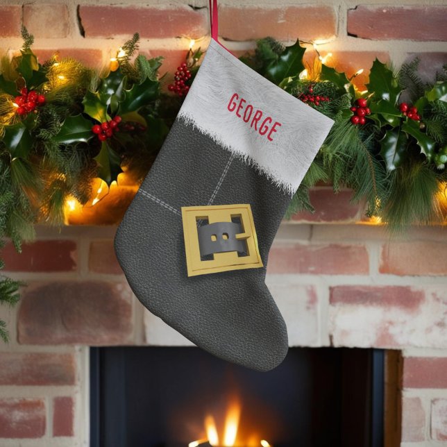 Meia De Natal Grande Papais noeis Suit Black Boot Buckids (A fun stocking inspired by santa's boots. Just add your name)