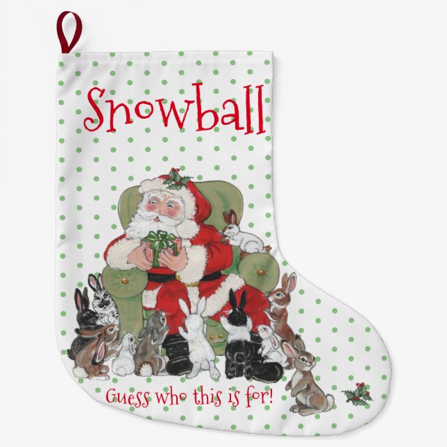 Meia De Natal Grande Papais noeis verdes bonitos coelhos coelhos Bolinh (Frente)