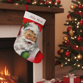 Meia De Natal Grande Papais noeis Vintage Verificando Sua Lista Persona