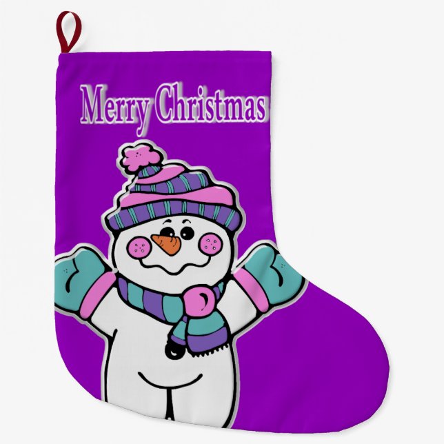 Meia De Natal Grande Parada de Natal, boneco de neve roxo (Frente)