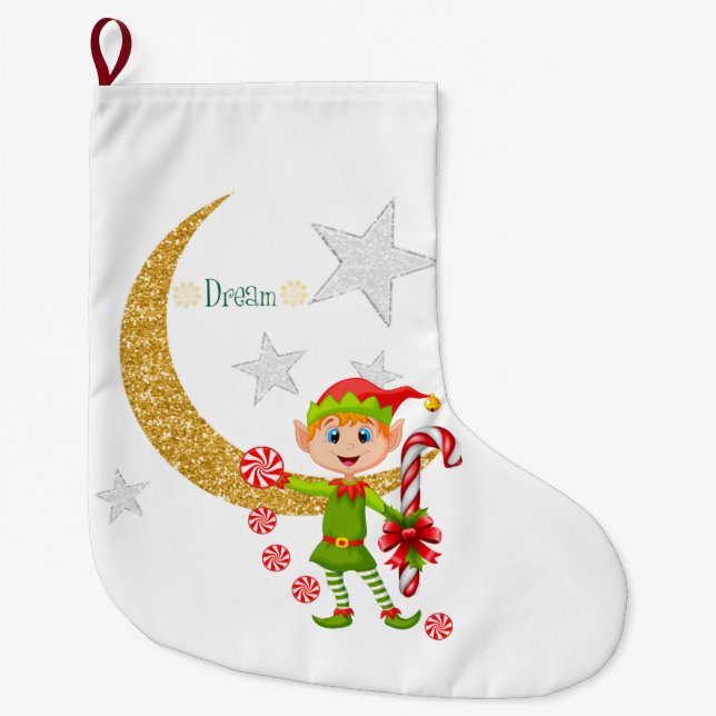 Meia De Natal Grande Parada de Natal, Dream Moon Dourada Elf Peppermint (Frente)
