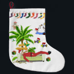 Meia De Natal Grande Parada de Natal, Papais noeis de Summer Beach<br><div class="desc">Parada de Natal Esta estocagem de Natal personalizada é atraente para Papais noeis pequenos presentes. Algo para todos,  Maria lurdis afonso,  https://www.zazzle.com/succeedinbeautybarb</div>