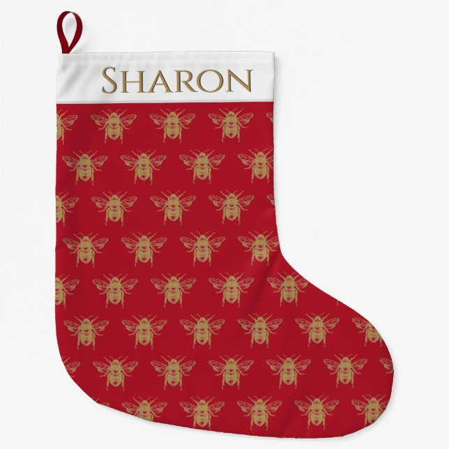 Meia De Natal Grande Parada de Natal Personalizada com Abelha Dourada (Frente)