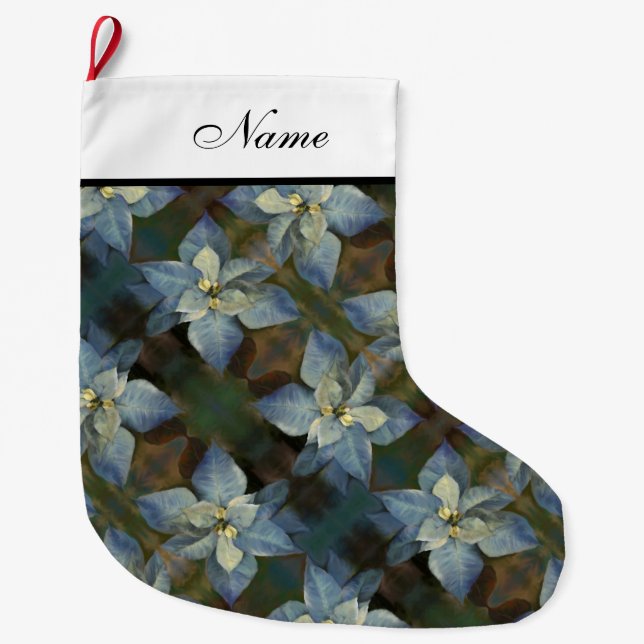 Meia De Natal Grande Parada de Natal Personalizada - Poinsetos Azuis (Frente)