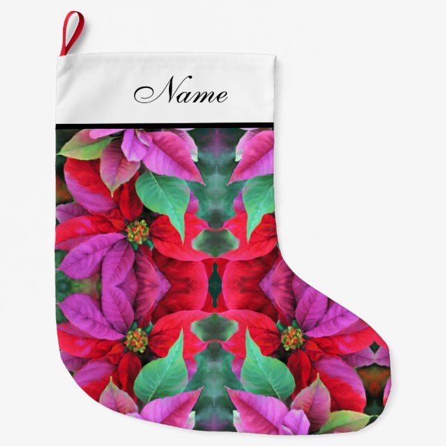 Meia De Natal Grande Parada de Natal Personalizada - Poinsettias (Frente)