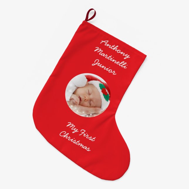 Meia De Natal Grande Parada de Natal Vermelho Personalizada com Foto (Frente (Pendurada))
