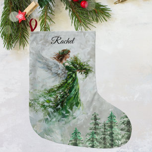 Meia De Natal Grande Paragem de anjo verde do Natal - Personalizado