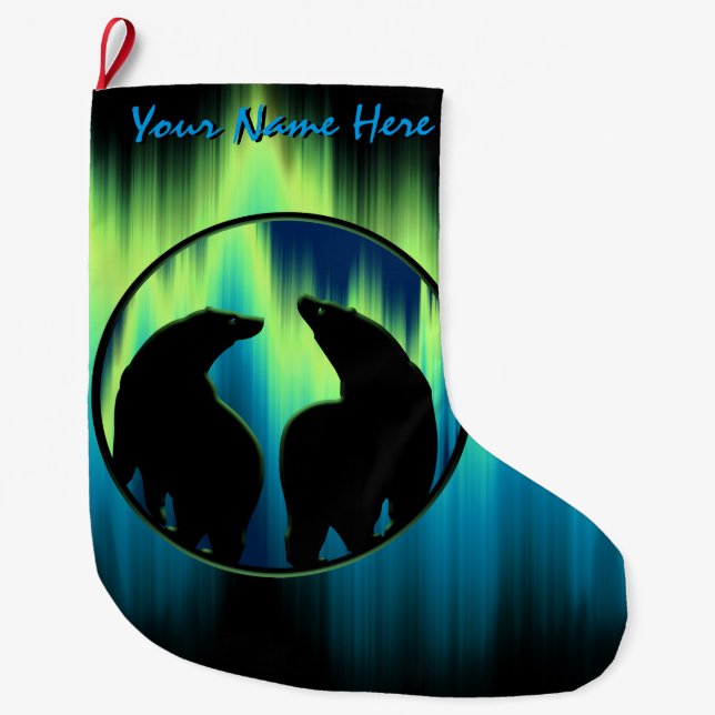 Meia De Natal Grande Paragem de Urso Personalizado de Paragem de Natal (Frente)