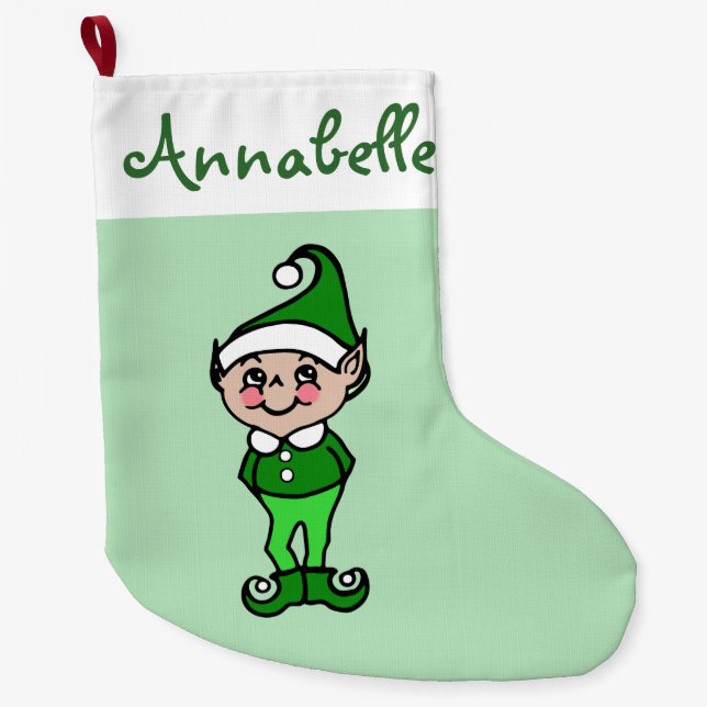 Meia De Natal Grande Paragem Elf de Natal Personalizado (Frente)