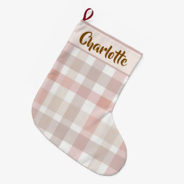 Meia De Natal Grande Pastel Pink Holiday Plaid | Christmas Stocking