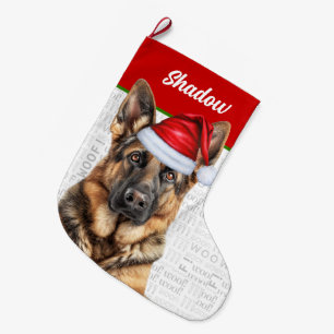 Meia De Natal Grande Pastor Alemão de Natal com o Nome do Cachorro