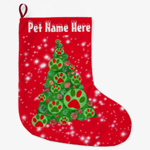 Meia De Natal Grande Pata Animal Vermelha Silhute Verde Grande Árvore d