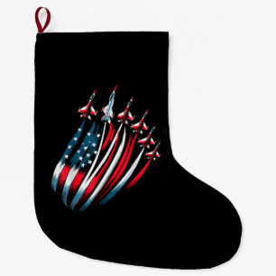 Meia De Natal Grande Patriótica USA Flag Fighter Jets Boys 4 de julho