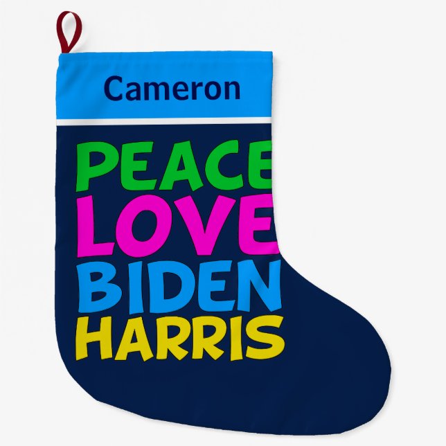 Meia De Natal Grande Peace Love Biden Harris (Frente)