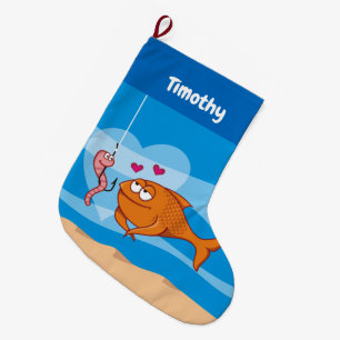 Meia De Natal Grande Peixe e Isca no Amor