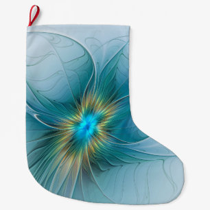 Meia De Natal Grande Pequena Bela Moderna Flor de Arte Fractal Azul Dou