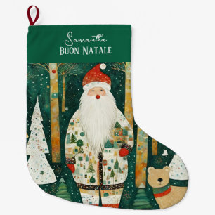 Meia De Natal Grande Personalizado Buon Natale Italiano Vintage Santa C