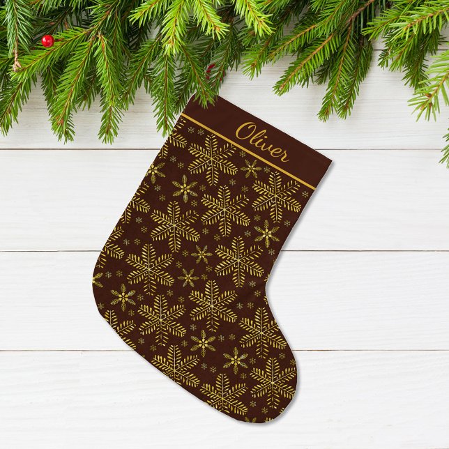 Meia De Natal Grande Personalizado em Marrom e Dourado (Criador carregado)