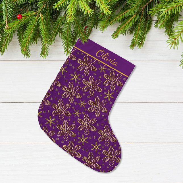 Meia De Natal Grande Personalizado em Roxo e Dourado (Criador carregado)