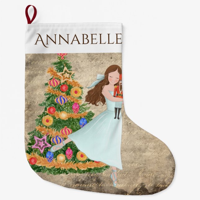 Meia De Natal Grande Personalizado O Feriado Do Balé Nutcracker Clara (Frente)