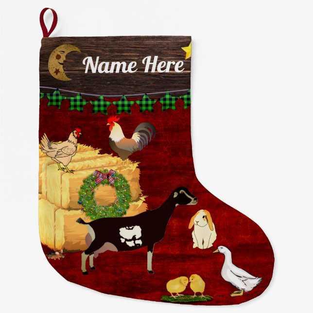 Meia De Natal Grande Personalizado - Um País de Natal La Mancha Goat (Frente)