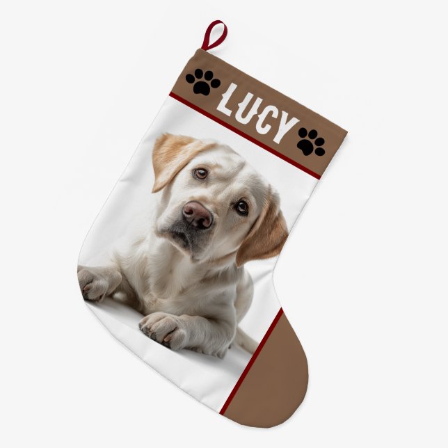 Meia De Natal Grande Personalized Dog Photo & Name | Christmas Stocking (Frente (Pendurada))