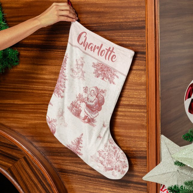 Meia De Natal Grande Personalized Pink Toile Christmas Stocking (Criador carregado)