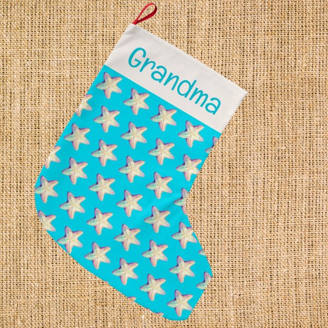 Meia De Natal Grande PersonalizedTropical Sparkling Starfish Christmas  (Sparkly starfish personalized stocking!)