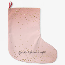 Meia De Natal Grande Pêssego Cor-de-rosa Ombro Dourado Confetti