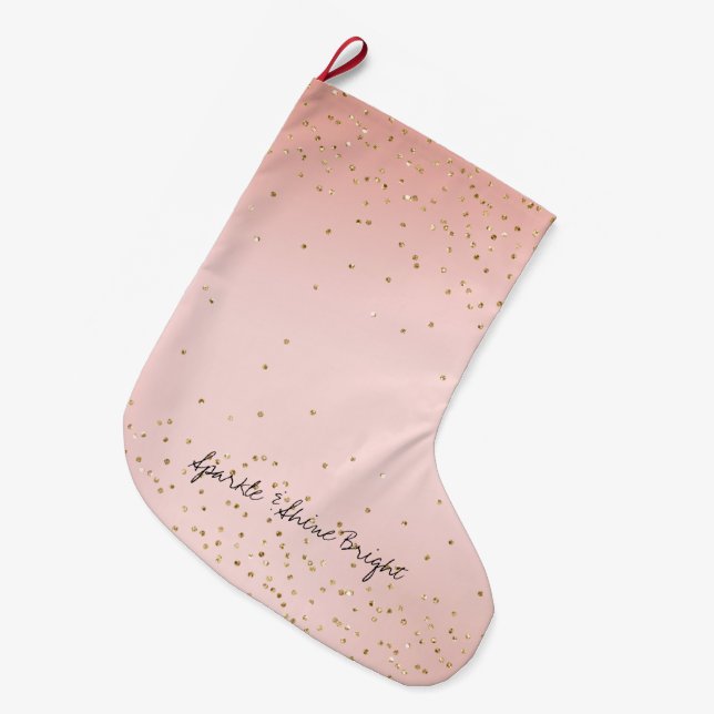 Meia De Natal Grande Pêssego Cor-de-rosa Ombro Dourado Confetti       (Frente (Pendurada))