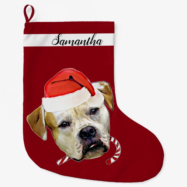 Meia De Natal Grande Pestanejamento de Bulldog Americano de Natal (Frente)