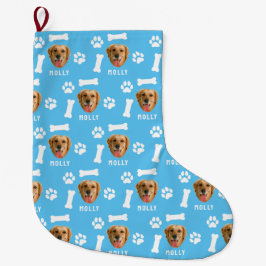 Meia De Natal Grande Pet de Cão Personalizado Foto e Nome Azul