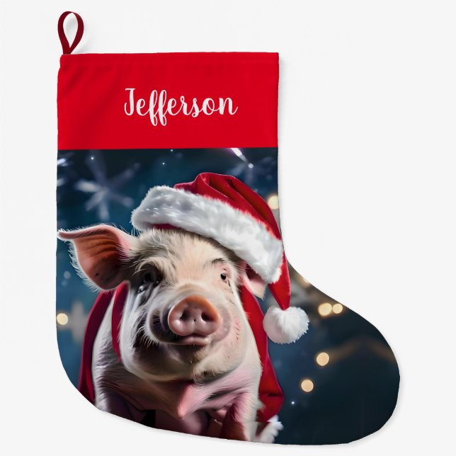 Meia De Natal Grande Piggy Branco doce Natal (Frente)