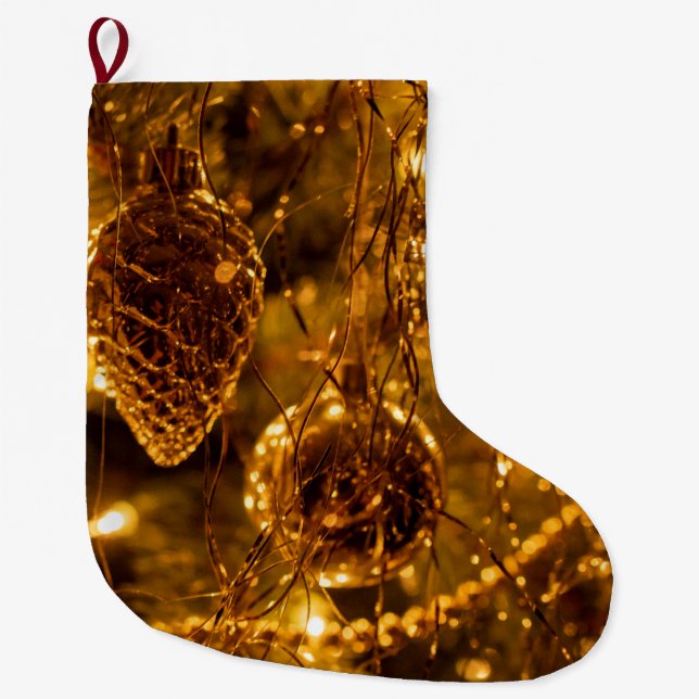 Meia De Natal Grande Pine Cone Dourado de Natal (Frente)