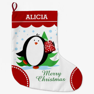 Meia De Natal Grande Pinguim da neve
