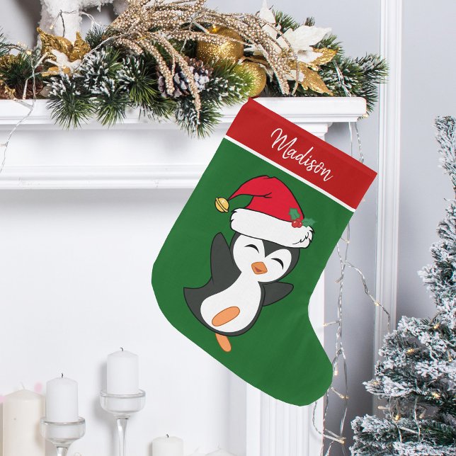 Meia De Natal Grande Pinguim de Natal bonito personalizado (Criador carregado)