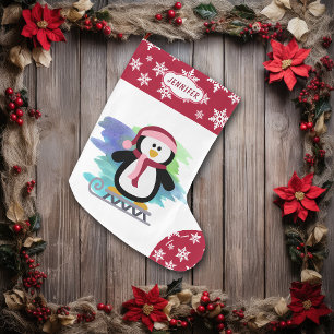 Meia De Natal Grande Pinguim de Trenó Fofo Rosa