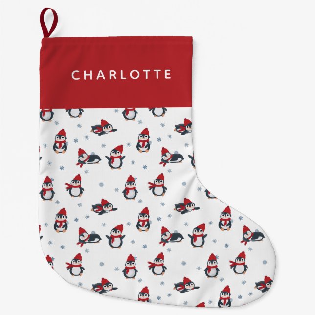 Meia De Natal Grande Pinguins Cutes Pássaros De Inverno Animais Árctico (Frente)