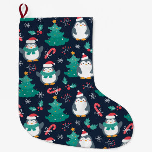 Meia De Natal Grande Pinguins de Natal Bonitos