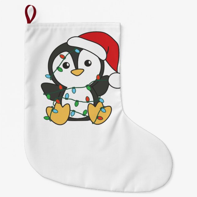Meia De Natal Grande Pinguins de Natal de Inverno Pinguins (Frente)